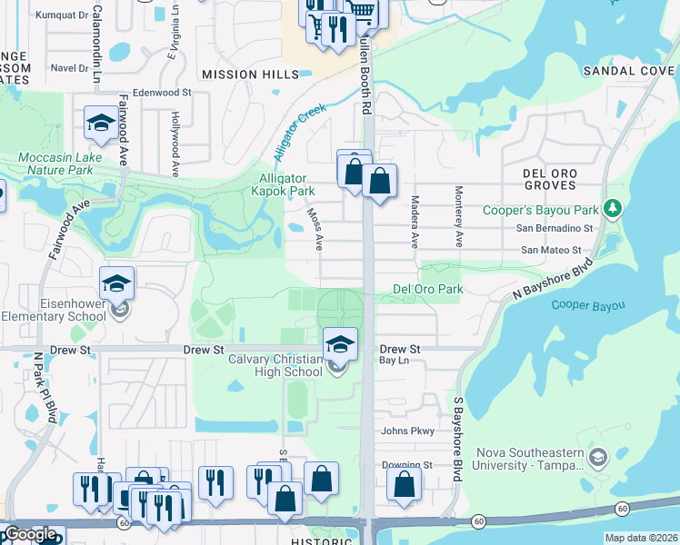 map of restaurants, bars, coffee shops, grocery stores, and more near 3059 Hoyt Avenue in Clearwater