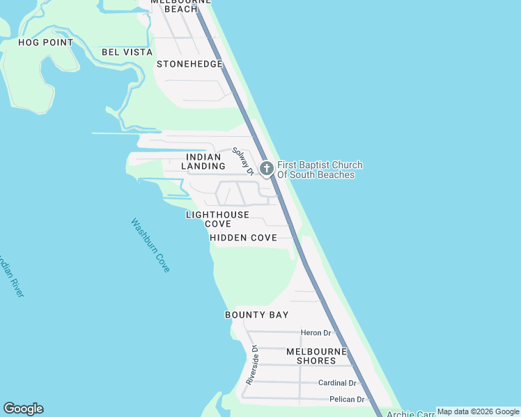 map of restaurants, bars, coffee shops, grocery stores, and more near 117 Casseekee Trail in Melbourne Beach