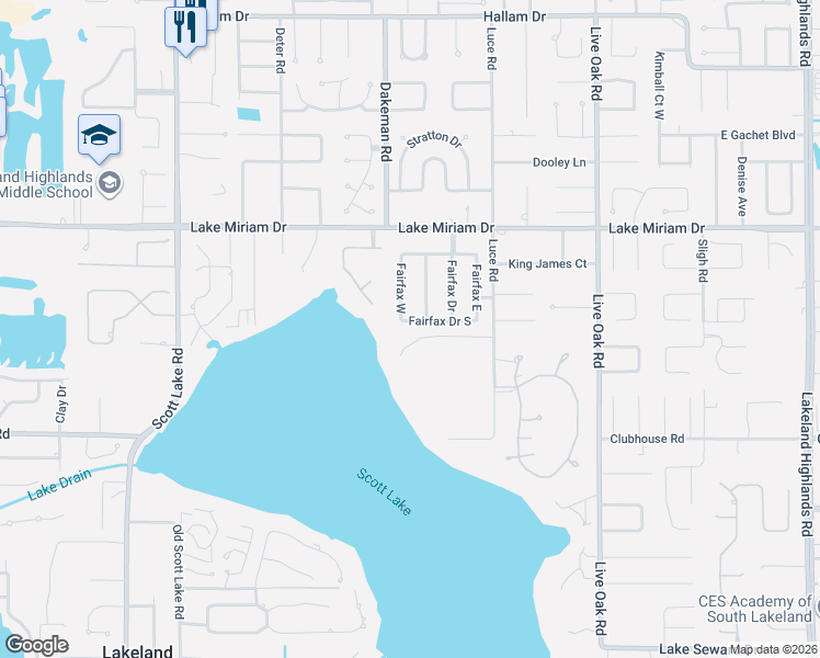 map of restaurants, bars, coffee shops, grocery stores, and more near 1217 Fairfax North in Lakeland