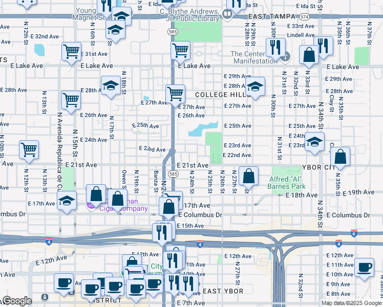 map of restaurants, bars, coffee shops, grocery stores, and more near 3201 North 24th Street in Tampa