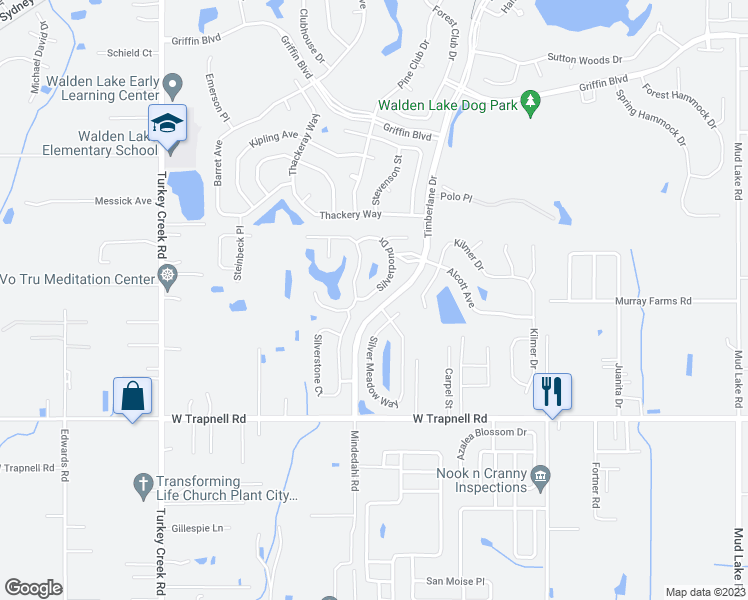 map of restaurants, bars, coffee shops, grocery stores, and more near 3334 Silverpond Drive in Plant City