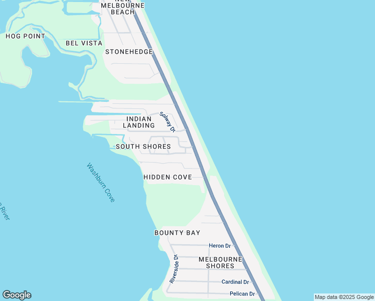 map of restaurants, bars, coffee shops, grocery stores, and more near 102 Oceanway Drive in Melbourne Beach