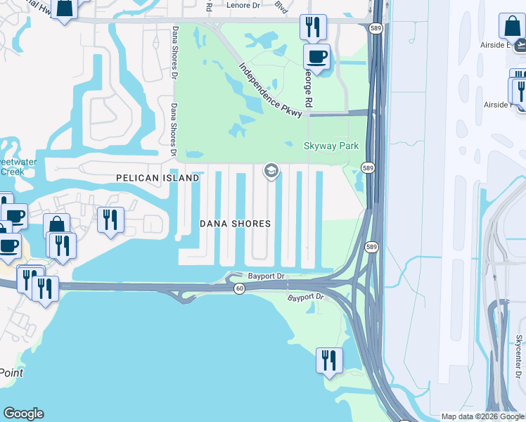 map of restaurants, bars, coffee shops, grocery stores, and more near 3933 West Eden Roc Circle in Tampa