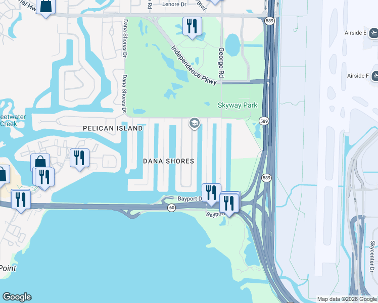 map of restaurants, bars, coffee shops, grocery stores, and more near 3933 West Eden Roc Circle in Tampa
