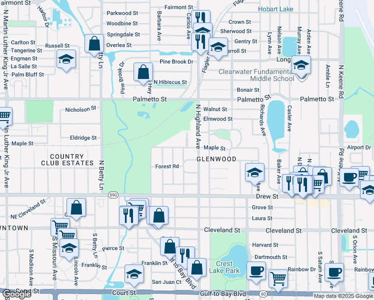 map of restaurants, bars, coffee shops, grocery stores, and more near 519 Mariva Avenue in Clearwater