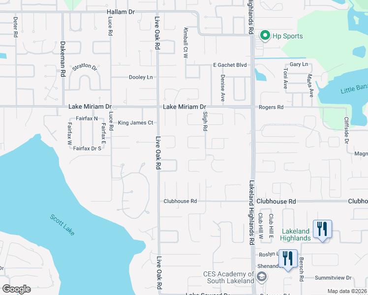 map of restaurants, bars, coffee shops, grocery stores, and more near 1944 Vista View Drive in Lakeland