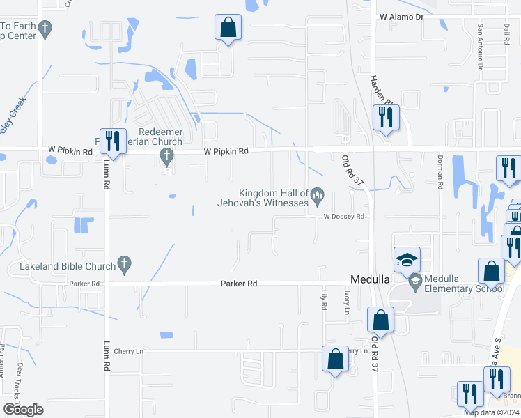 map of restaurants, bars, coffee shops, grocery stores, and more near 5110 Kirkland Road in Lakeland
