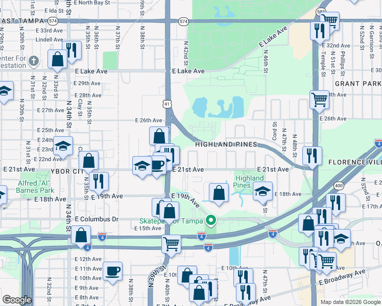 map of restaurants, bars, coffee shops, grocery stores, and more near 4210 East 22nd Avenue in Tampa
