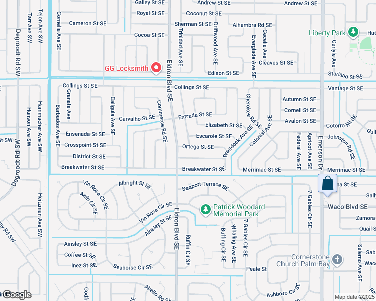 map of restaurants, bars, coffee shops, grocery stores, and more near 518 Ortega Street Southeast in Palm Bay