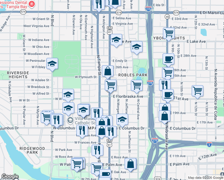 map of restaurants, bars, coffee shops, grocery stores, and more near 3033 U.S. 41 Business in Tampa