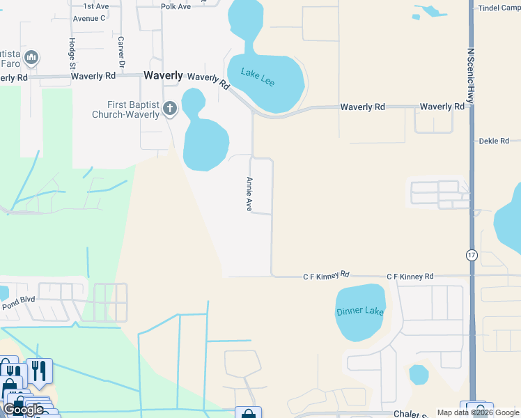 map of restaurants, bars, coffee shops, grocery stores, and more near 863 C F Kinney Road in Lake Wales