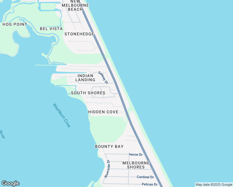 map of restaurants, bars, coffee shops, grocery stores, and more near 102 Oceanway Drive in Melbourne Beach