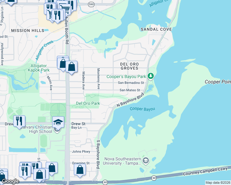 map of restaurants, bars, coffee shops, grocery stores, and more near 3241 San Mateo Street in Clearwater