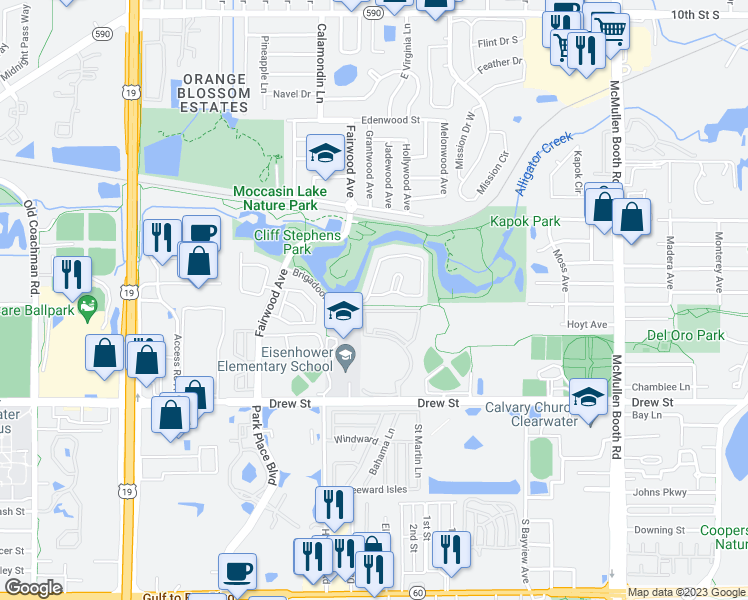 map of restaurants, bars, coffee shops, grocery stores, and more near 2001 Brigadoon Drive in Clearwater