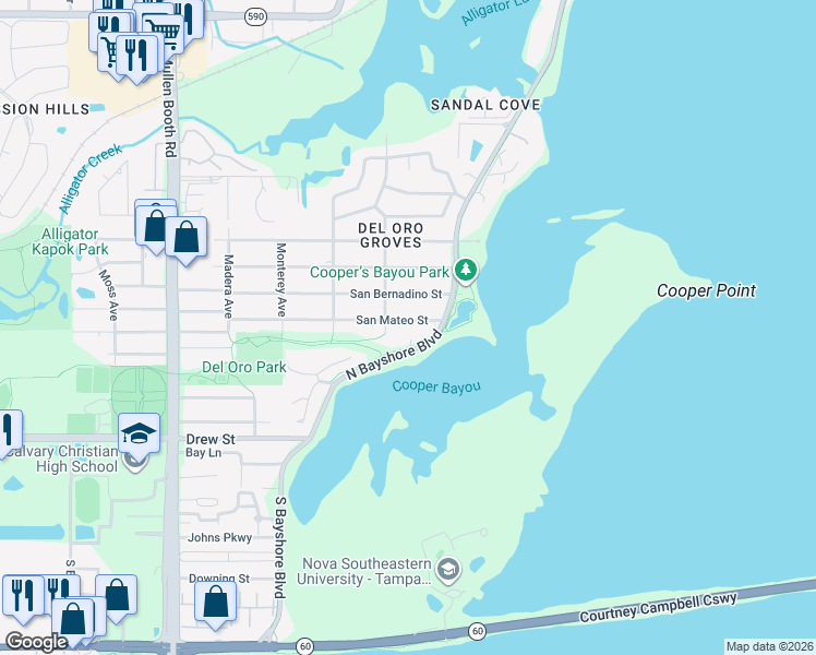 map of restaurants, bars, coffee shops, grocery stores, and more near 3317 San Mateo Street in Clearwater
