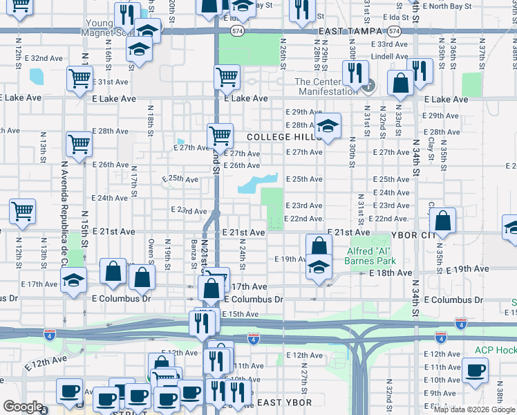 map of restaurants, bars, coffee shops, grocery stores, and more near 3201 North 24th Street in Tampa