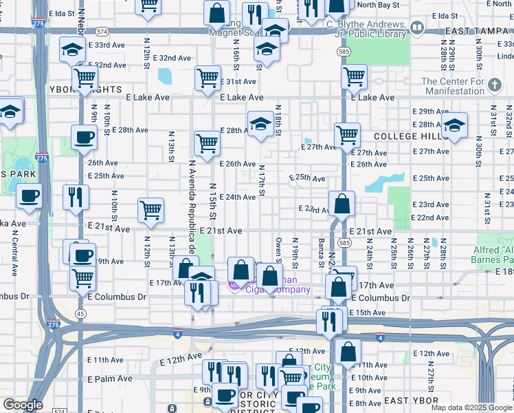 map of restaurants, bars, coffee shops, grocery stores, and more near 3109 North 17th Street in Tampa