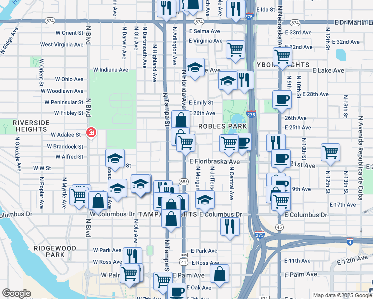 map of restaurants, bars, coffee shops, grocery stores, and more near 3033 U.S. 41 Business in Tampa