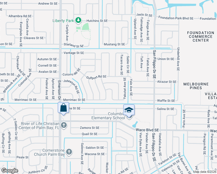 map of restaurants, bars, coffee shops, grocery stores, and more near 1111 Yager Rd SE in Palm Bay