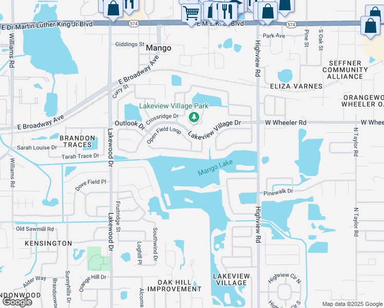 map of restaurants, bars, coffee shops, grocery stores, and more near 1802 Open Field Loop in Brandon