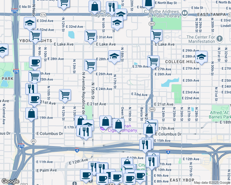 map of restaurants, bars, coffee shops, grocery stores, and more near 3109 North 17th Street in Tampa
