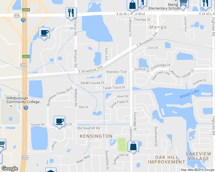 map of restaurants, bars, coffee shops, grocery stores, and more near 1806 Tarah Trace Drive in Brandon