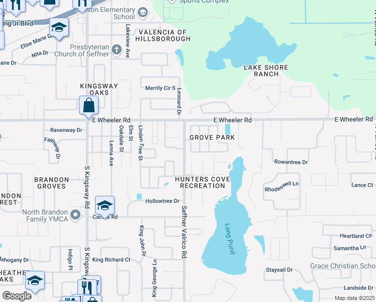 map of restaurants, bars, coffee shops, grocery stores, and more near 841 Sunridge Point Drive in Seffner
