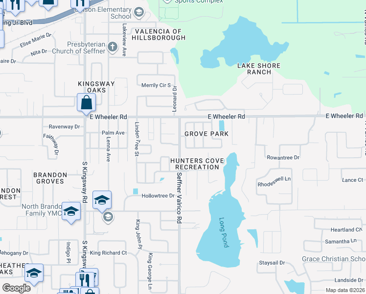 map of restaurants, bars, coffee shops, grocery stores, and more near 841 Sunridge Point Drive in Seffner