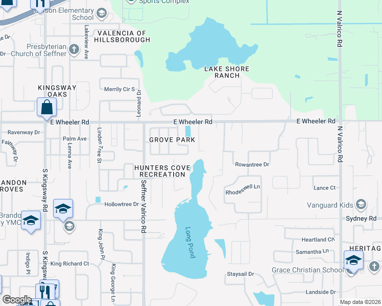 map of restaurants, bars, coffee shops, grocery stores, and more near 917 Sunridge Point Drive in Seffner