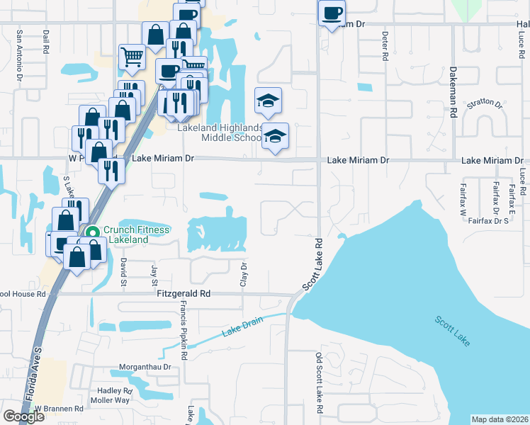 map of restaurants, bars, coffee shops, grocery stores, and more near 866 Hanover Court in Lakeland