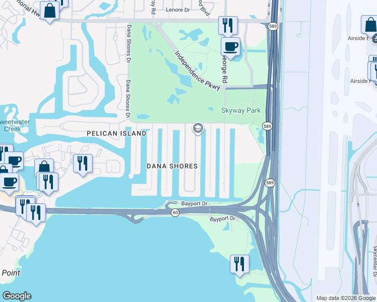 map of restaurants, bars, coffee shops, grocery stores, and more near 3933 West Eden Roc Circle in Tampa