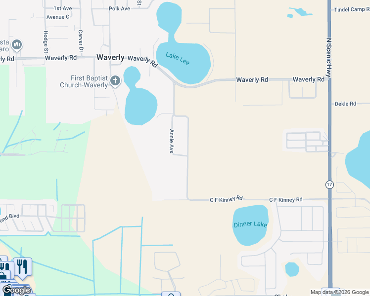 map of restaurants, bars, coffee shops, grocery stores, and more near 863 C F Kinney Road in Lake Wales