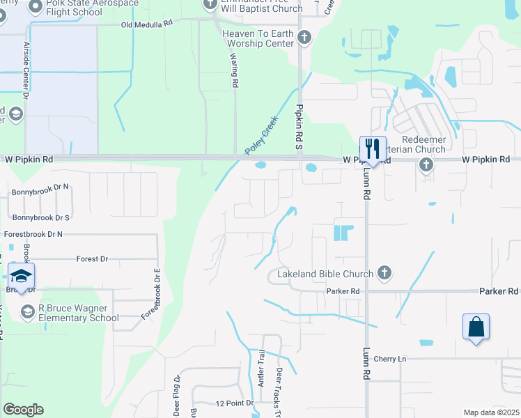 map of restaurants, bars, coffee shops, grocery stores, and more near 5133 Garberia Avenue in Lakeland