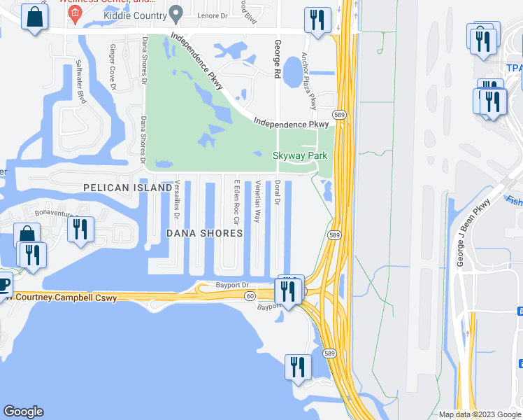 map of restaurants, bars, coffee shops, grocery stores, and more near 3931 Venetian Way in Tampa