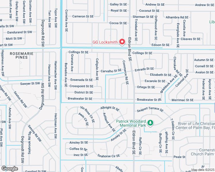 map of restaurants, bars, coffee shops, grocery stores, and more near 1072 Genesee Avenue Southeast in Palm Bay