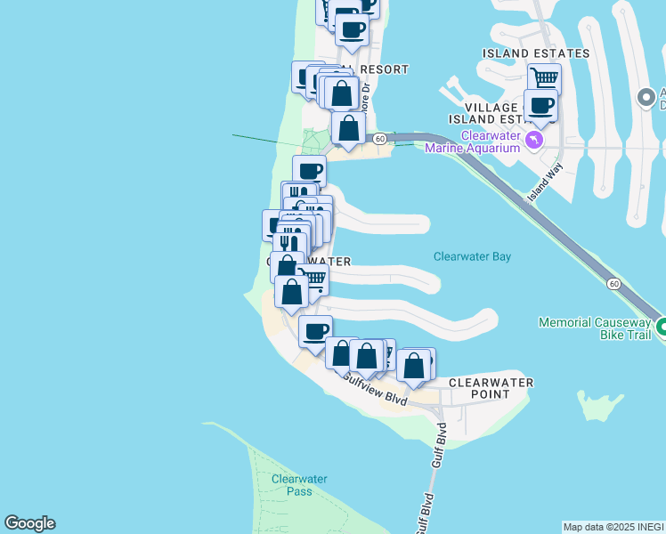 map of restaurants, bars, coffee shops, grocery stores, and more near 333 S Hamden Dr in Clearwater Beach