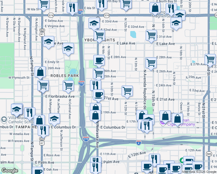 map of restaurants, bars, coffee shops, grocery stores, and more near 1002 East 23rd Avenue in Tampa