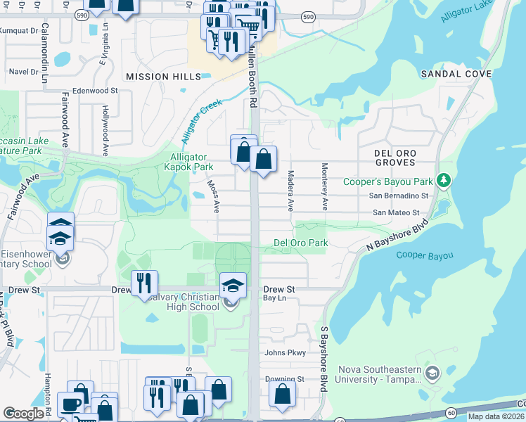 map of restaurants, bars, coffee shops, grocery stores, and more near 607 McMullen Booth Road in Clearwater