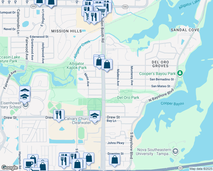 map of restaurants, bars, coffee shops, grocery stores, and more near 607 McMullen Booth Road in Clearwater
