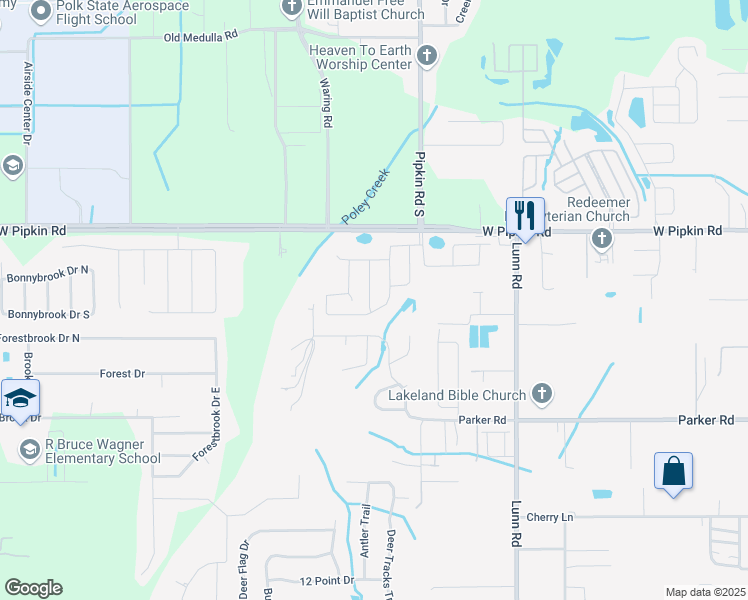 map of restaurants, bars, coffee shops, grocery stores, and more near 5133 Garberia Avenue in Lakeland