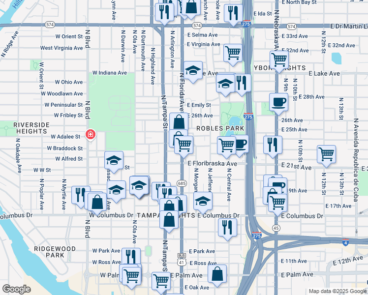 map of restaurants, bars, coffee shops, grocery stores, and more near 3033 U.S. 41 Business in Tampa