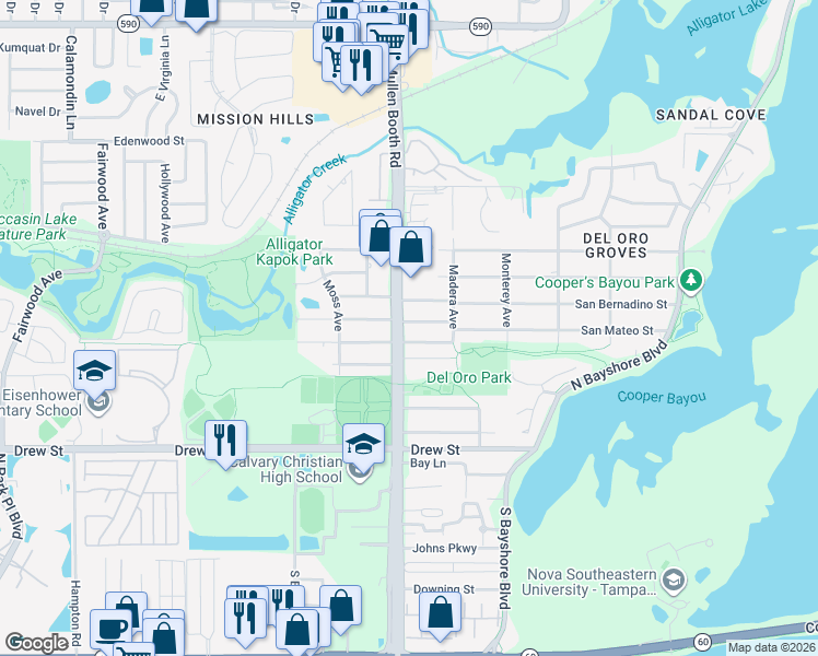 map of restaurants, bars, coffee shops, grocery stores, and more near 607 McMullen Booth Road in Clearwater