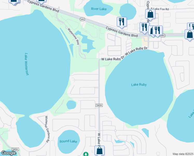 map of restaurants, bars, coffee shops, grocery stores, and more near 5099 Varty Road in Winter Haven