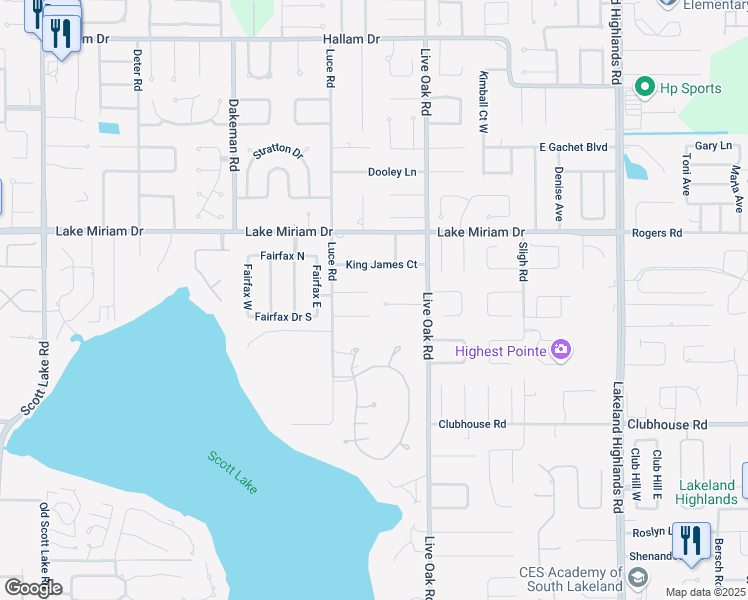 map of restaurants, bars, coffee shops, grocery stores, and more near 1633 Rose Drive in Lakeland
