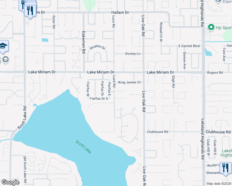 map of restaurants, bars, coffee shops, grocery stores, and more near 1605 Rose Drive in Lakeland