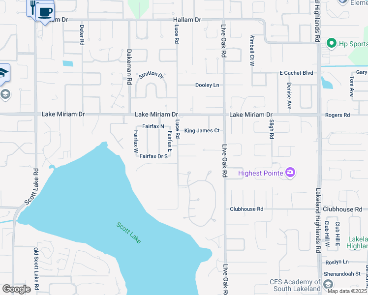 map of restaurants, bars, coffee shops, grocery stores, and more near 1611 Rose Drive in Lakeland