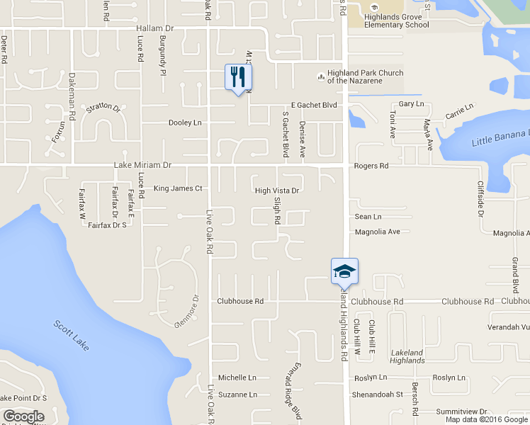 map of restaurants, bars, coffee shops, grocery stores, and more near 1975 Vista View Drive in Lakeland