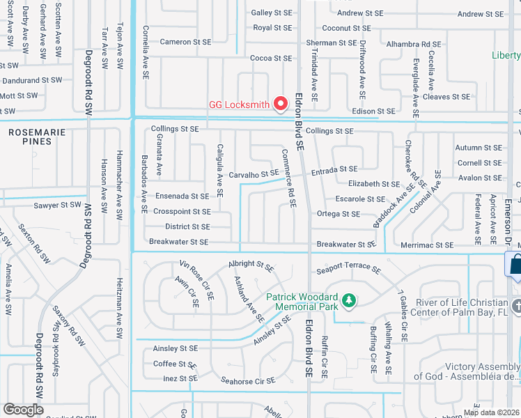 map of restaurants, bars, coffee shops, grocery stores, and more near 1090 Flintlock Avenue Southeast in Palm Bay