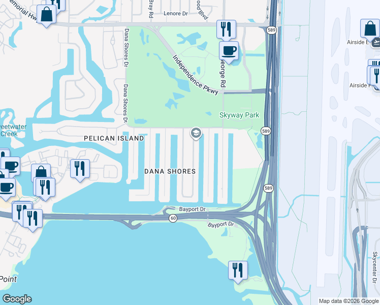 map of restaurants, bars, coffee shops, grocery stores, and more near 3933 West Eden Roc Circle in Tampa