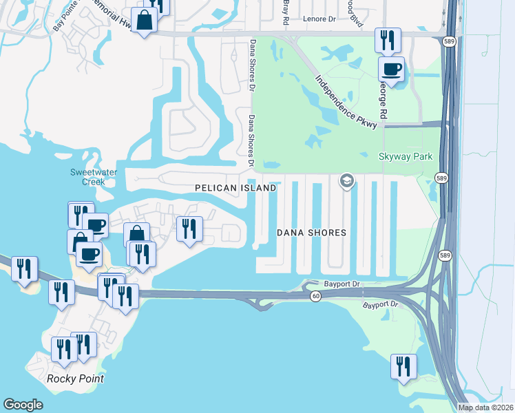 map of restaurants, bars, coffee shops, grocery stores, and more near 3916 Americana Drive in Tampa